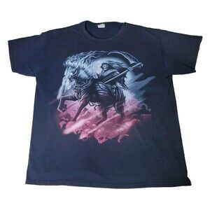 Grim‎ Reaper Skull Pile Scythe Horseman Apocalypse Black T-Shirt Short Sleeve L